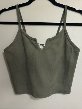 Bozzolo Olive Green Ribbed V-Notch Cropped Camisole